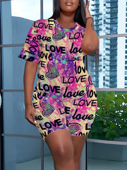 Tie Dye & Letter Print Short Sleeve Top & Shorts Set