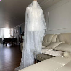 Tulle Bridal Veil with Beads Long Train for Weddings & Events