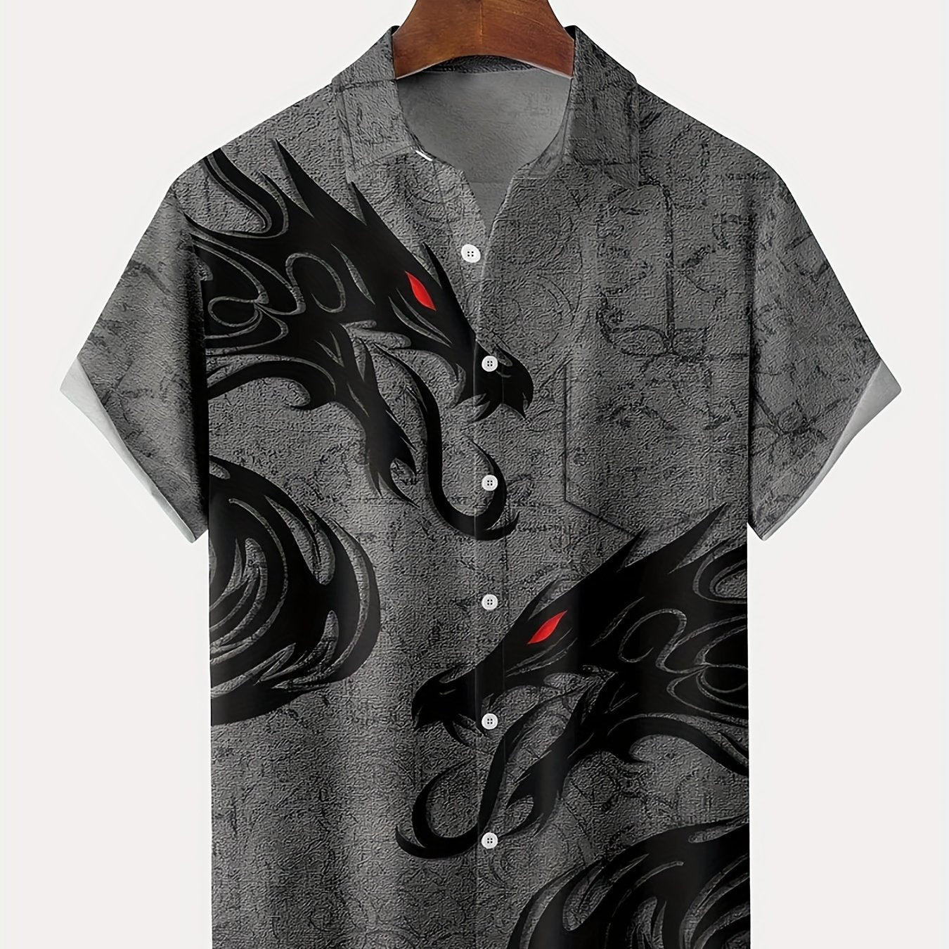 Dragon Print Men's Casual Short Sleeve Shirt for Summer