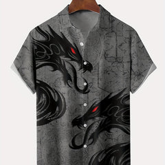 Dragon Print Men's Casual Short Sleeve Shirt for Summer