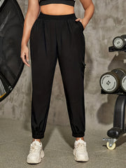 Sports Cargo Pants Women's Plus Solid Elastic High Rise Trousers