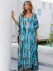 Tie Dye Bat Sleeve V Neck Cover Up Dress