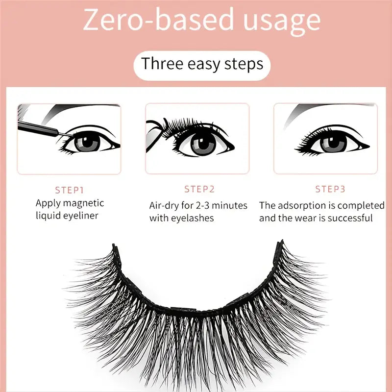 3 Pairs Magnetic Eyelashes 3D Mink Makeup Lashes Set Natural False Cils