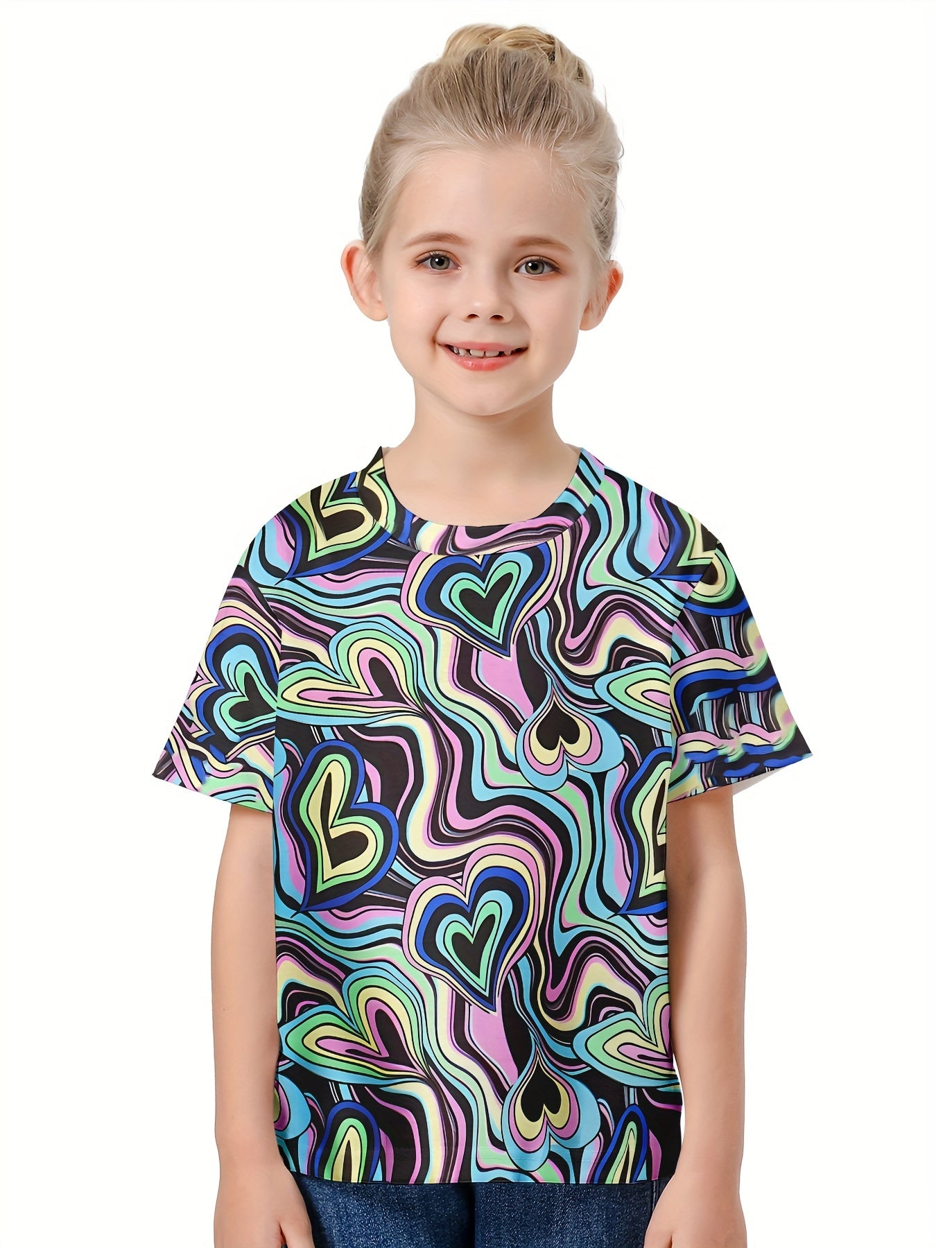 Heart Pattern Graphic Short Sleeve T-shirt for Kids
