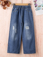 Girls Wide Leg Ripped Jeans