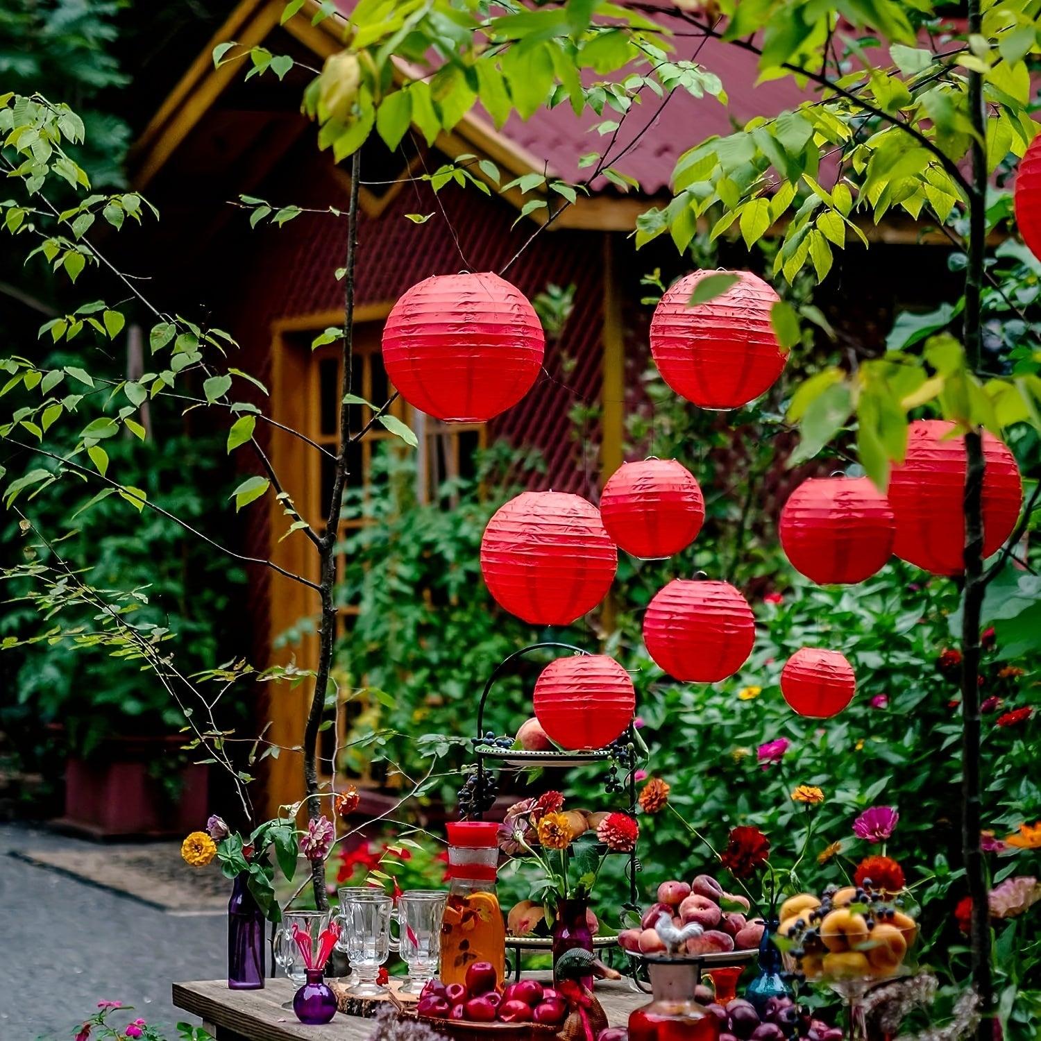 25pcs Red Paper Lantern Set for Birthdays Weddings