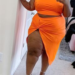 Sexy Tank Crop Top & Draped Skirt Two Piece Set