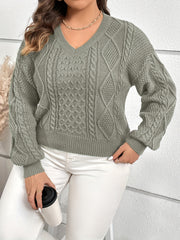 Lantern Sleeve V Neck Sweater with Knot Back