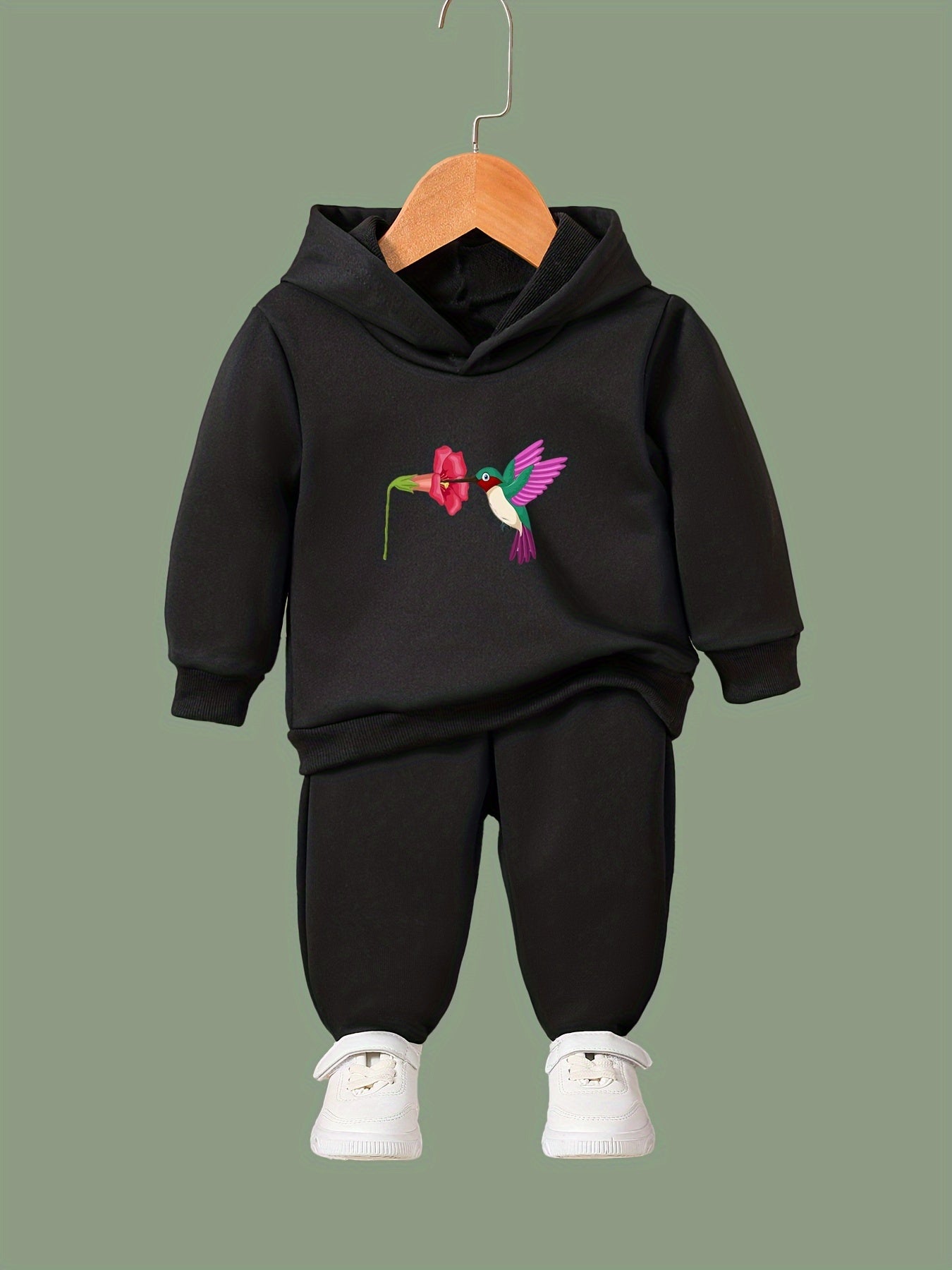OERYUI 2pcs Bird & Flower Print Hoodies Pants Set Spring Fall