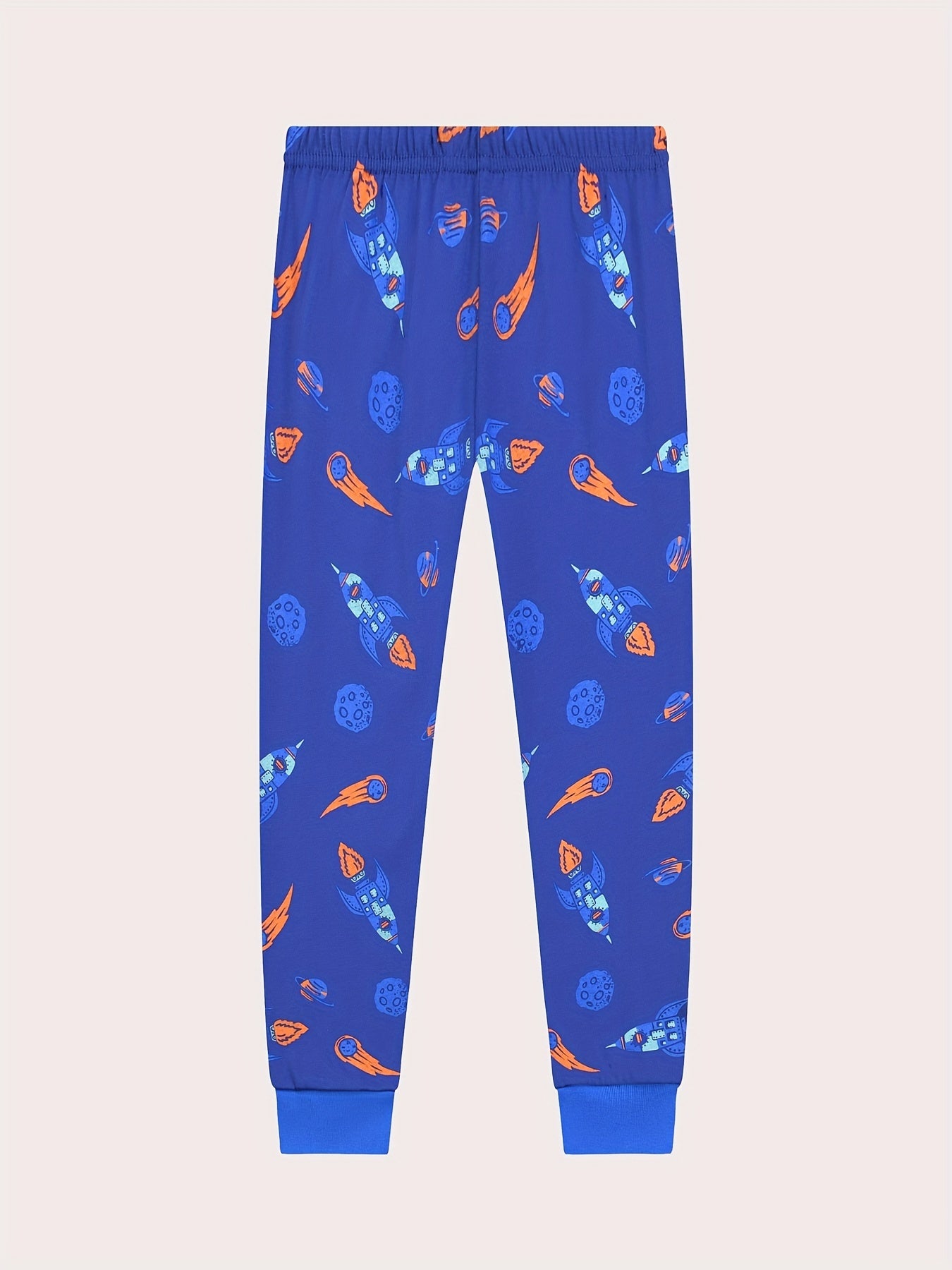 Rocket Pattern Kid's Pajamas Long Sleeve Top & Pants Set