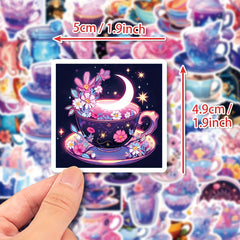 50pcs Tea Cup Stickers Waterproof DIY Bottles Laptops Phones Decal