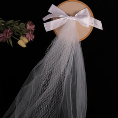 Faux Pearl Bow Veil Headband Wedding Bridal Accessories