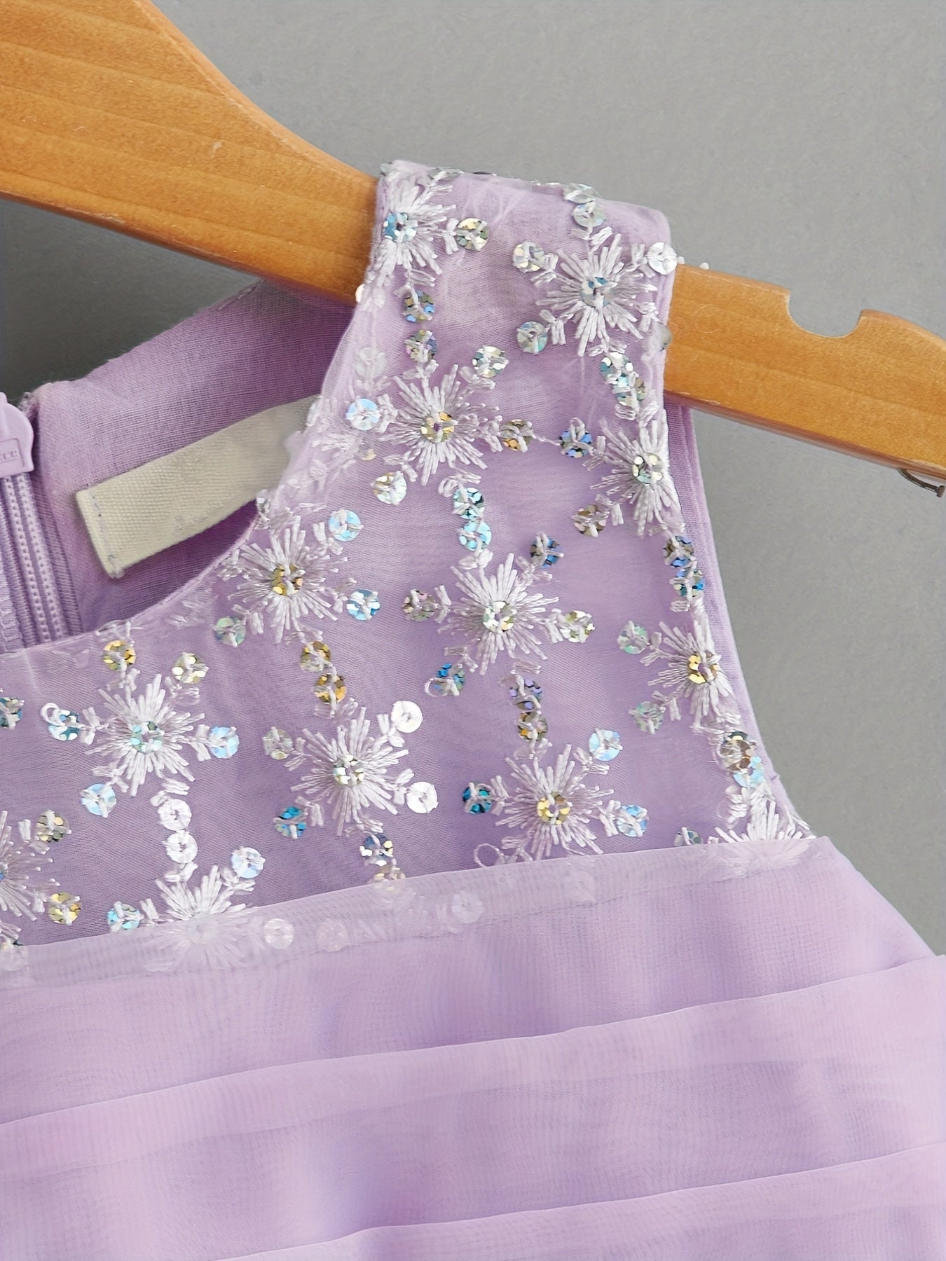 Toddler Girls Sleeveless Sequin Flowers Bow Front Mesh Princess Dress