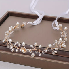 Faux Pearl Headband with Veil Wedding Bridal Headwear