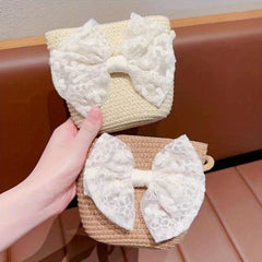 Children's Bow Decor Straw Woven Crossbody Bag for Girls