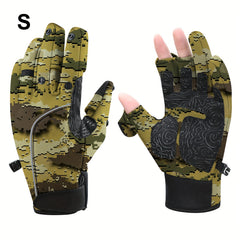 Winter Fishing Gloves Fleece Lining Windproof Waterproof Touchscreen 3 Cut Finge