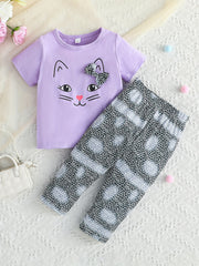 Toddler Girls Cotton Bowknot T shirt Leopard Print Pants Set