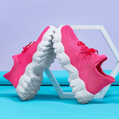 Thick Sole Running Shoes Lace Up Mesh Breathable Sneakers
