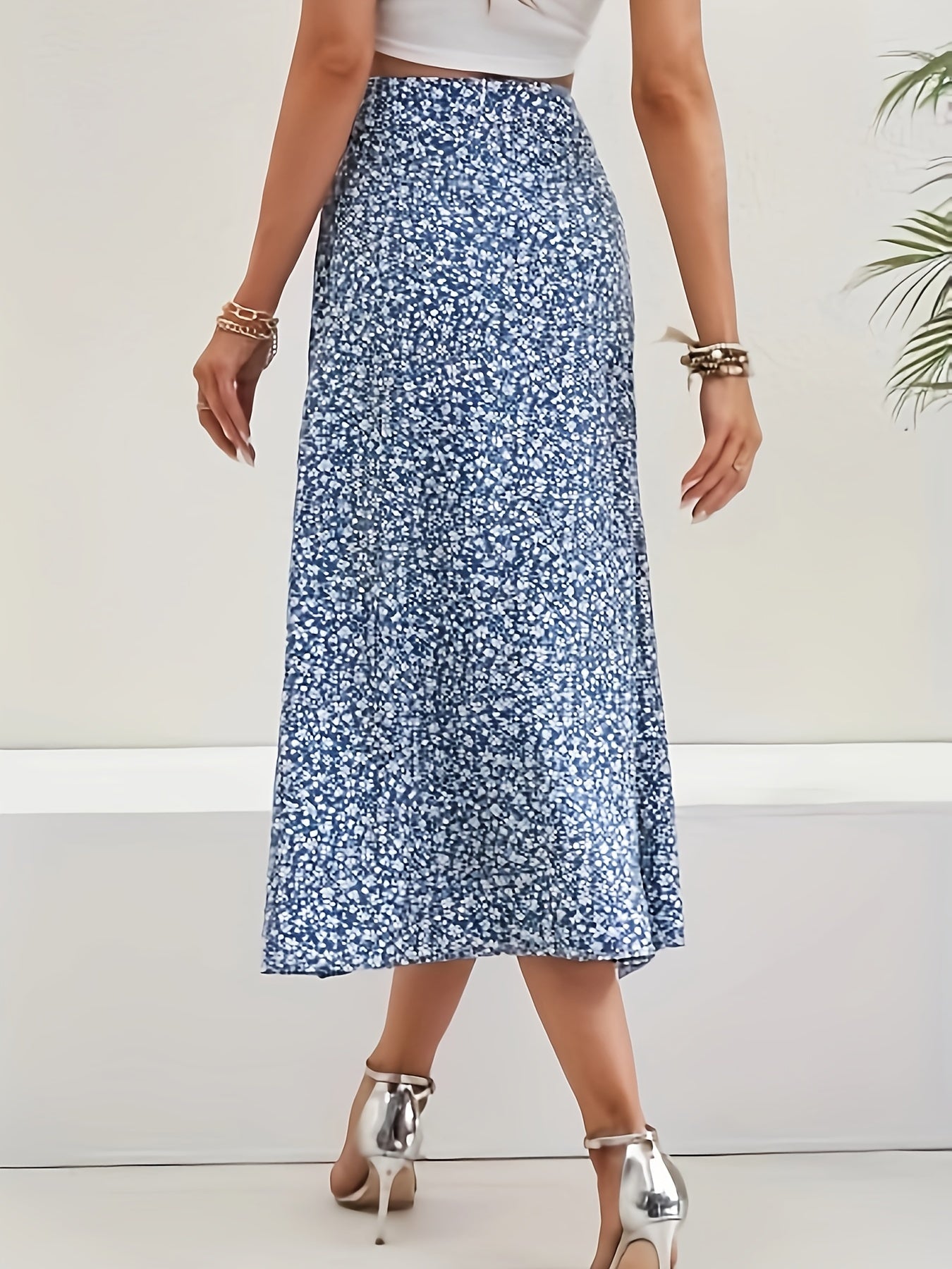 Floral Print Slit Thigh Midi Skirt
