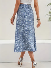 Floral Print Slit Thigh Midi Skirt