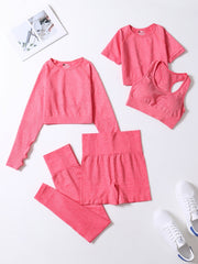 5-Piece Ribbed Seamless Crop Tank High Waist Yoga Leggings Set