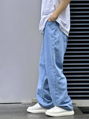 Casual Wide Leg Jeans Men's Solid Denim Pants