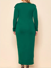 Solid Ruffle Trim V Neck Maxi Dress