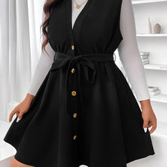 Solid Corduroy A-line Tank Dress With Belt