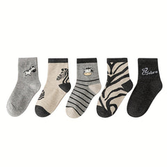 5 Pairs Animal Pattern Socks Soft Autumn Winter Comfortable Sports Socks