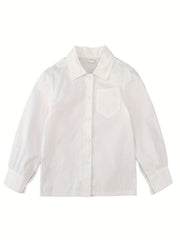 Girls Collared Button Down Varsity Shirt Kids Teens School Uniform Cotton