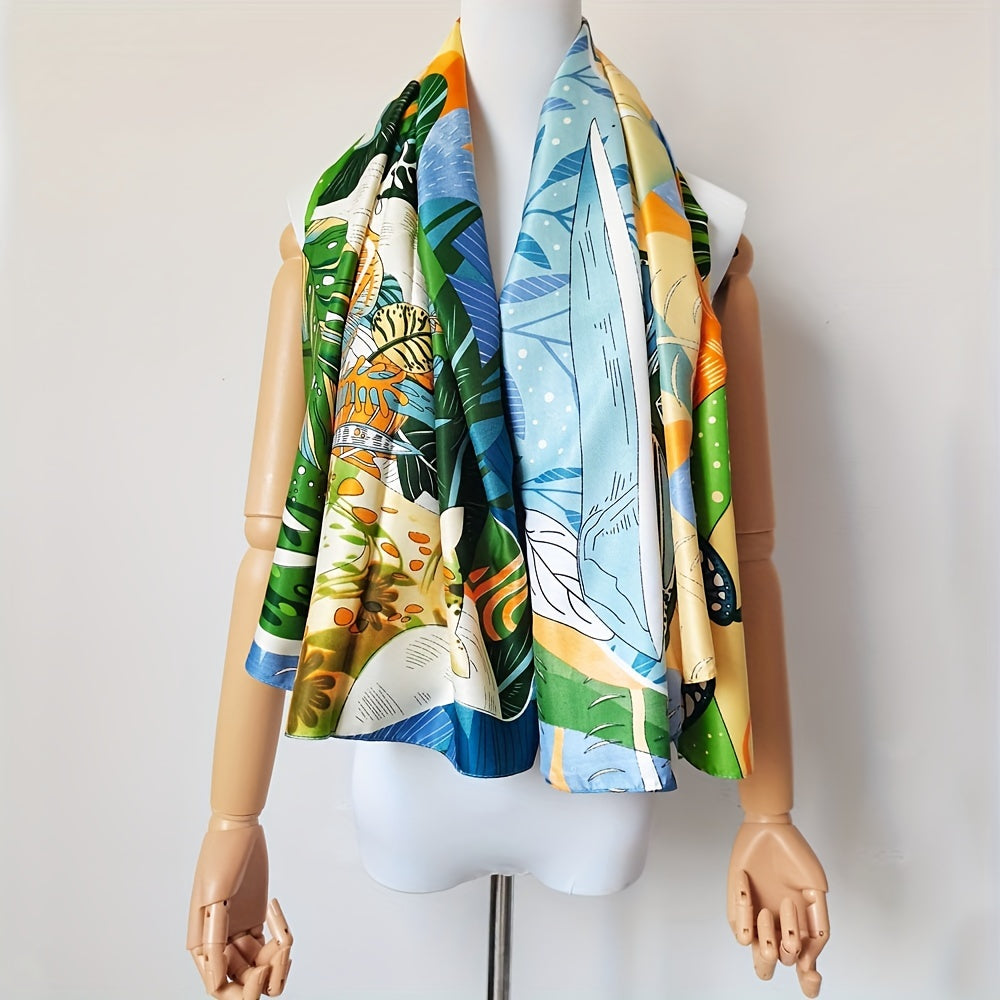 Colorful Print Silky Scarf 129 Satin Shawl Mature Sunscreen