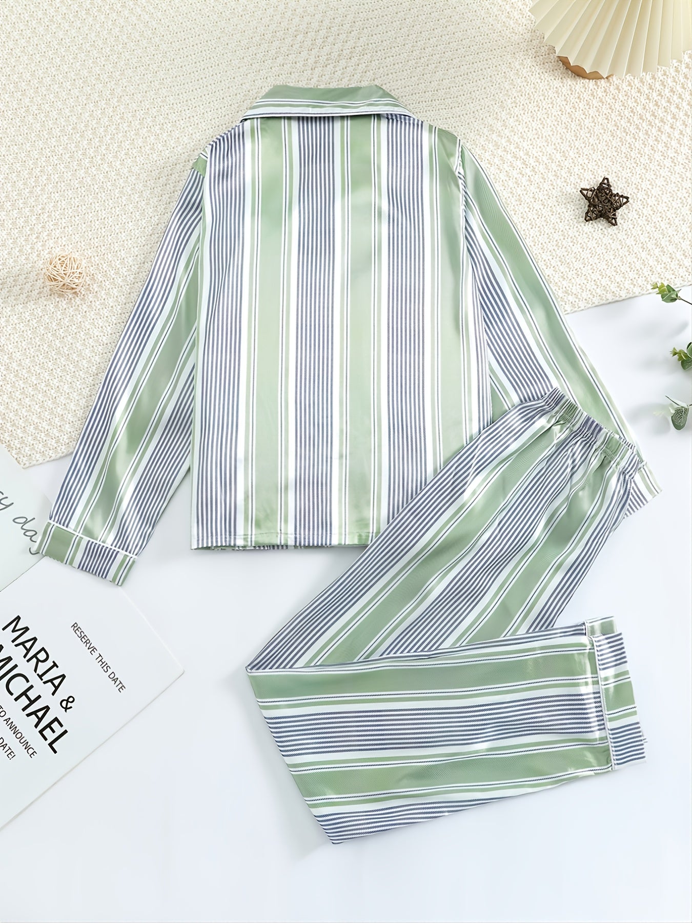 Boys' Striped Pajama Set, Long Sleeve Button Down Top & Pants