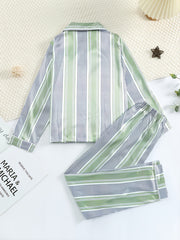 Boys' Striped Pajama Set, Long Sleeve Button Down Top & Pants