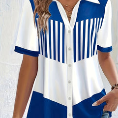 Colorblock Stripe Short Sleeve Blouse
