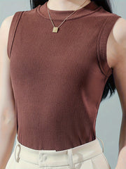 2pcs Ribbed Tank Tops Crew Neck Sleeveless Women's Lingerie