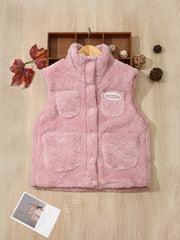Boys' Warm Fleece Vest with Stand Collar for Fall Winter