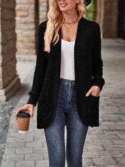 Solid Ribbed Long Sleeve Open Front Knit Cardigan