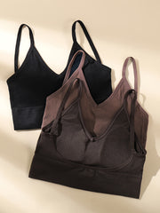 3pcs Solid Wireless Bras Comfy & Breathable Stretch Bra Women's Lingerie