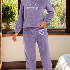 Cozy Fuzzy Pajama Set Long Sleeve Top & Elastic Waistband Pant