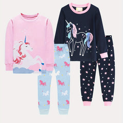 Kid's Unicorn Star Cotton Pajama Set Long Sleeve Top & Pants Girl's Loungewear