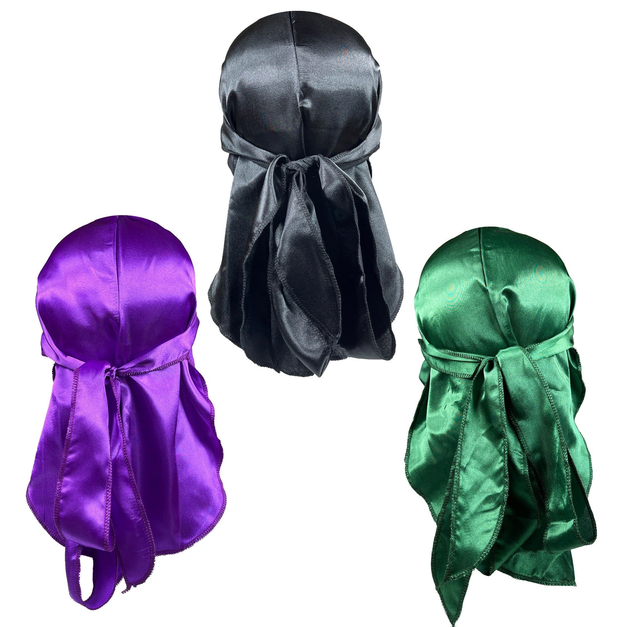3pcs Flag Pattern Durag With Long Tail Silk Like Satin Durag