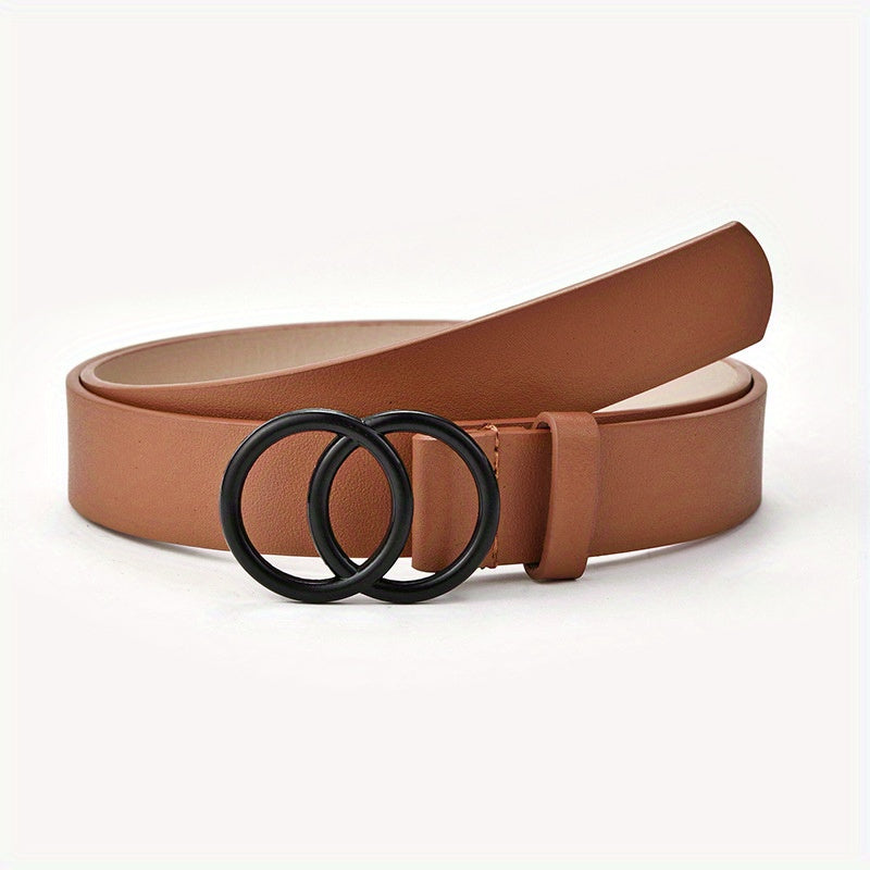 Double Circle Buckle Belt Solid Casual Jeans Pants PU Leather Belt
