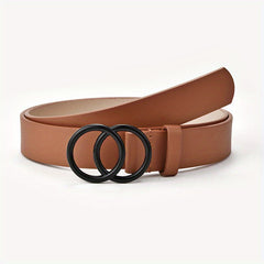 Double Circle Buckle Belt Solid Casual Jeans Pants PU Leather Belt