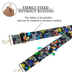 Vintage Butterfly Print Bag Strap Wide Shoulder & Crossbody Bag Strap