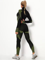 Women's Zip Up Long Sleeve Sports Top & High Waist Yoga Pants Set