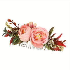 Pink Floral Hair Comb Clip for Women - Wedding Hair Accessories