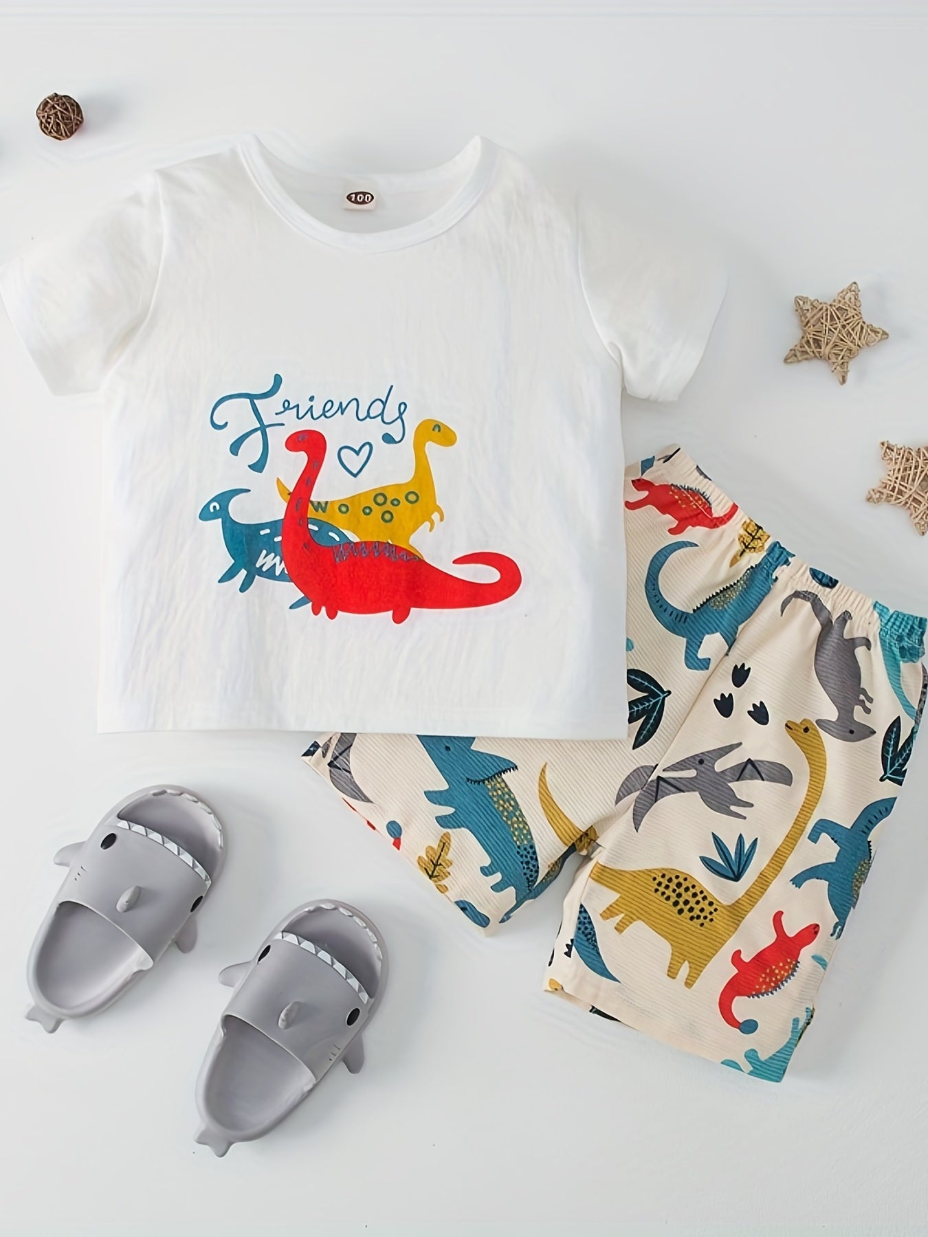 Boys Dino Print Pajama Set Top & Shorts FRIENDS Dinosaur