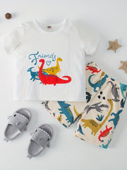 Boys Dino Print Pajama Set Top & Shorts FRIENDS Dinosaur