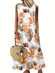 Floral Print Round Neck Maxi Tank Dress