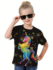 3D Unicorn Graphic T-shirt Girls Short Sleeve Tee Summer Casual Gift